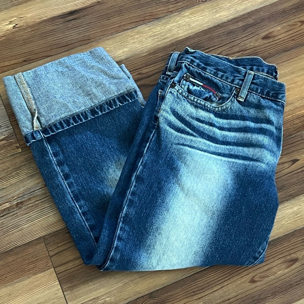 Tommy Hilfiger Crop Denim Jeans Mid Rise Wide Cuff Hem Womens Size  11